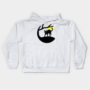 Halloween Haunted Black Cat and Moon Kids Hoodie